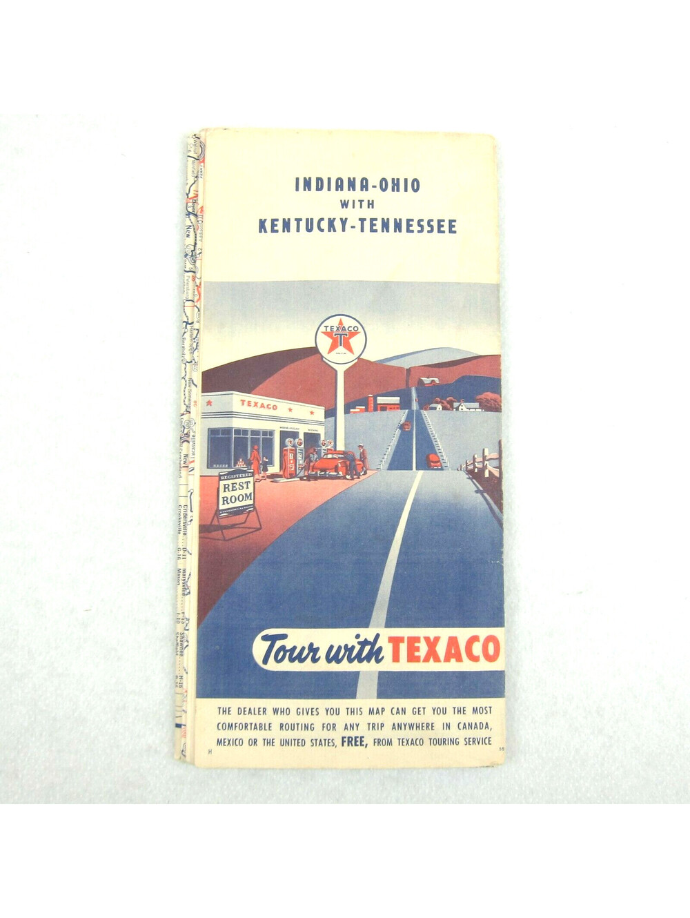 Vintage 1950s Texaco Oil Gas Road Map Indiana Ohio Kentucky Tennessee RARE